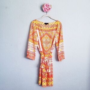 Hale‎ Bob Yellow and Orange Geometric Long Sleeve Dress